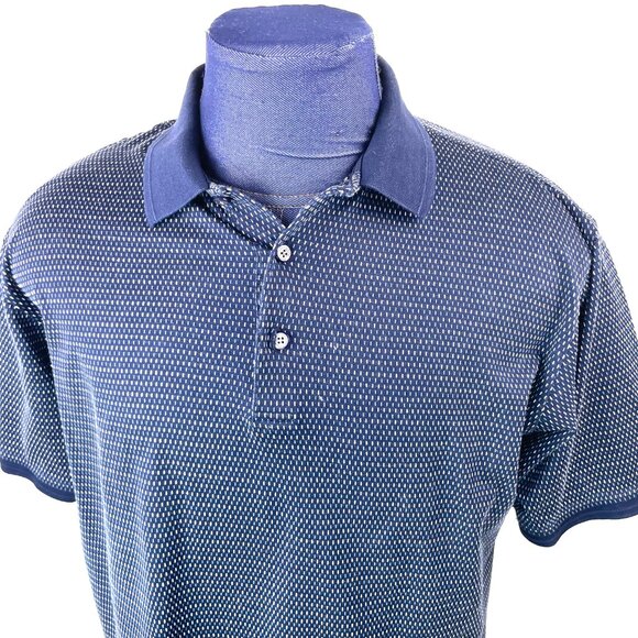 Hart Schaffner Marx Men’s Navy Patterned Polo Shirt 100% Cotton Made in Korea L - Picture 2 of 9